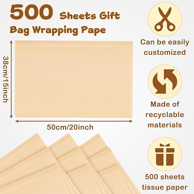 Qilery 500 Sheets Christmas Kraft Tissue Paper Bulk 15 x 20 Inch Wrapping Paper for Gift Bags Acid Free Tissue for Valentine's Day Wedding Craft Supplies, Bouquets, Garlands, Forming Pompoms