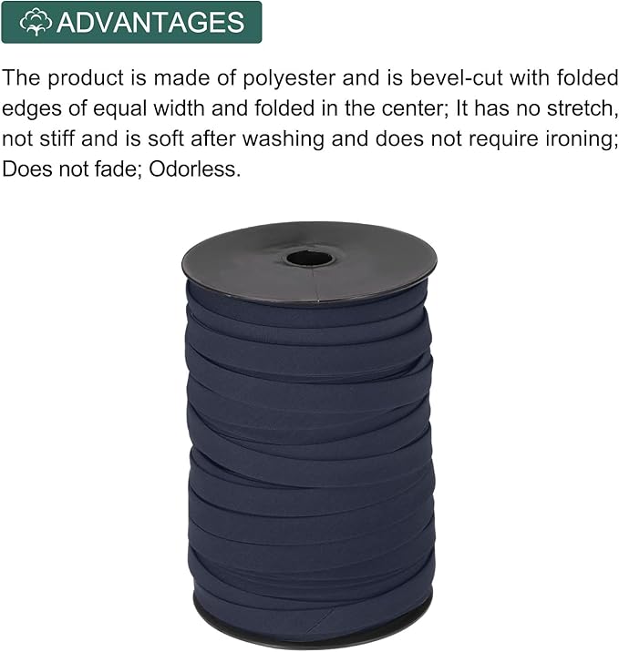 MECCANIXITY 1/2 Inch Double Fold Bias Tape Polyester Continuous Bulk Bias Tape for Sewing, Seaming Quilting Hemming Binding Crafts (Navy Blue 100 Yards)