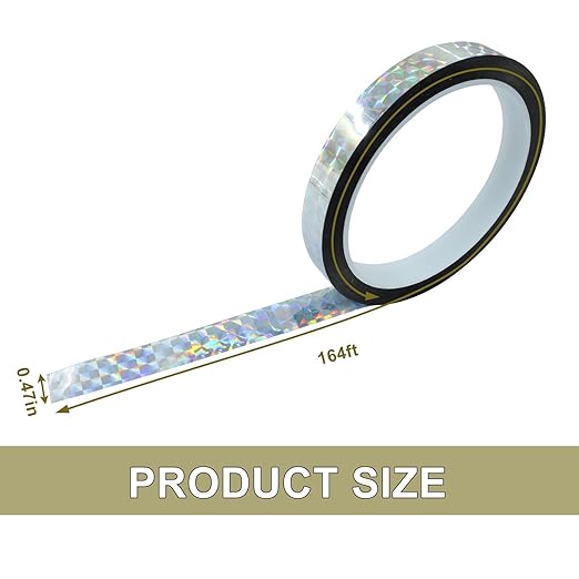 0.47 Inch Self-Adhesive Holographic Reflective Tape, Glitter Duct Tape Prism Tape for Keep Birds Away, DIY Art, Daily Use, Craft Project, Home Decoration, Holiday Packing(Silver,55Yard)
