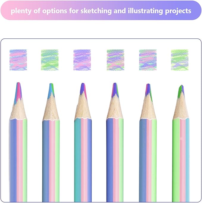 M&G Stocking Stuffers，4 Color in 1 pastel Rainbow Colored Pencils, 6 PCS Drawing Pencil for Adults & Artists, Christmas Coloring Pencils for artists, Professional Art Supplies for Coloring Books
