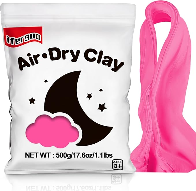 Ifergoo Pink Air Dry Modeling Clay- Moldable Cosplay, Air Dry, Squishy Molding Clay for Adult Arts & Craft Project, Fake Bake, Slime Supplies, 1.1LBS/500G