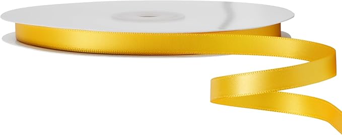 LIUYAXI Yellow Double Faced Satin Ribbon, 1/4" X Continuous 50 Yards, Thin Ribbons Perfect for Gift Wrapping Wedding Invitation Card Hair Bows Tag Floral Arrangement DIY Craft