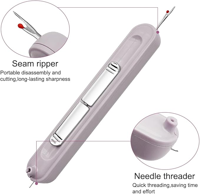 4 Pcs Needle Threaders Sewing Kit, FineGood Upgrade 2 in 1 Seam Ripple with Mini Sewing Scissors for Hand Sewing, Knitting, Thread Removal