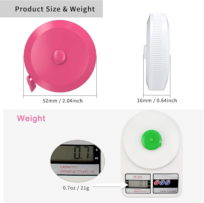 DiCUNO 60-Inch 1.5 Meter Soft and Retractable Tape Body Tailor Sewing Craft Cloth Dieting Measuring Tape (3 Colors, White Green Pink Package with Soft tape)