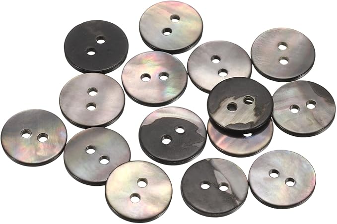 uxcell 15Pcs Natural Shell Button, 2 Hole 15mm Flat Mother of Pearl Buttons for Shirt Coats Suits Jacket Jeans Skirts DIY Sewing Crafts, Black/Silver