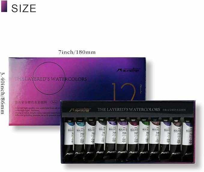 Mairtini Artists' Layered Granulating Watercolor 12 Colors Set 5ml