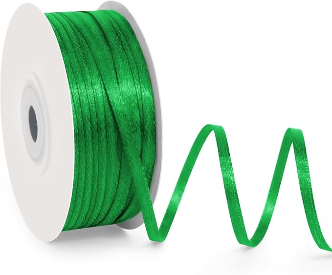 1/8" Wide x 100 Yards Single Face Polyester Satin Ribbon, Satin Ribbon for Crafts, Gift, Hair Bows, Wedding Party Decoration, Bow Making & Other Projects (Green)