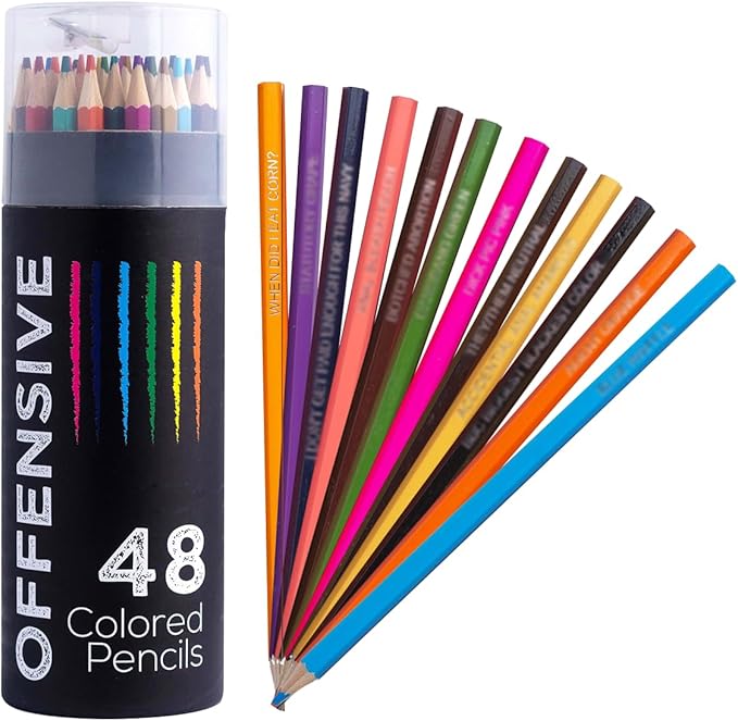 48 Funny & Offensive Colored Pencils for Adults – Pre-Sharpened Gag Gift Set for Adult Coloring Books, Cussing, Pranks, and Creative Stress Relief