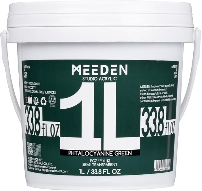 MEEDEN Phtalocyanine Green Acrylic Paint: 1 L /33.8 oz Heavy Body Gloss Non-Toxic - Thick Art Paints for Canvas Crafts