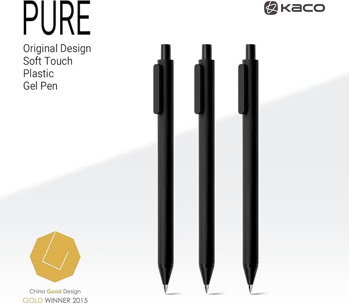 Kaco PURE Gel Pens Black Ink 0.7 mm Medium Point, 10 Pieces Set, Original Design, Quick Drying Aesthetic Note Taking Pens Office Supplies Cute Stationery Low Center of Gravity