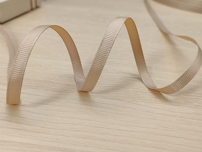 Jesep One Roll 100 Yards 1/4" Soild Grosgrain Ribbon Boutique Gift Wrapping Package Ribbon, DIY Crafts Bow Hair Headband Accessories Assorted Ribbon#835 (1/4" 6mm, Khaki)