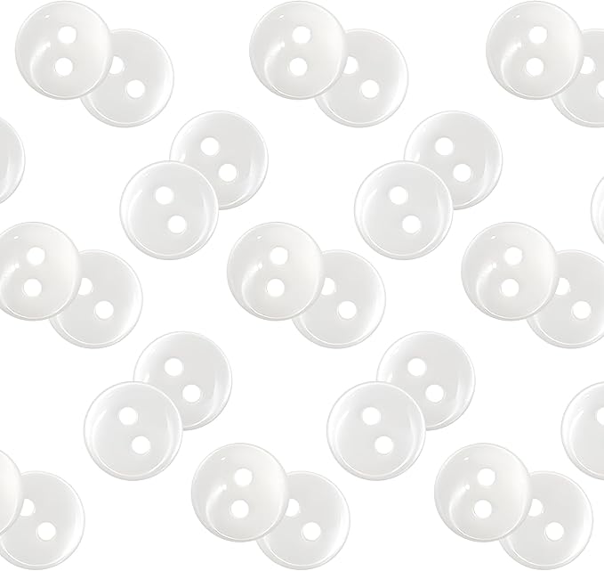 100 Pcs White Sewing Buttons 0.35 inch Pearl Buttons for Shirt 2 Hole 14L Plastic Round 9mm Ideal for Sewing Dress Skirt Blouse School Outfits Aprons Pants Jackets Bags DIY Crafts