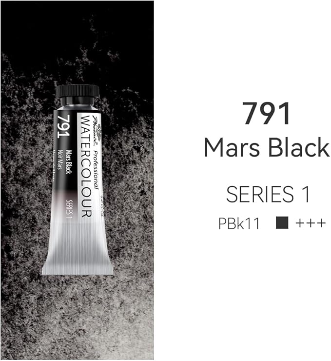 PHOENIX Professional Watercolor Paint Single Tube - 0.47 Fl Oz / 14ml - Mars Black