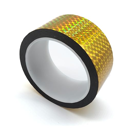 Reflective Crafting Tape, Graphic Glitter Holographic Prism Tape, for Craft Project, DIY Art, Holiday Packing, Wrapping, Keep Birds Away, 1.8 Inches by 55 Yards (Holographic-Gold)