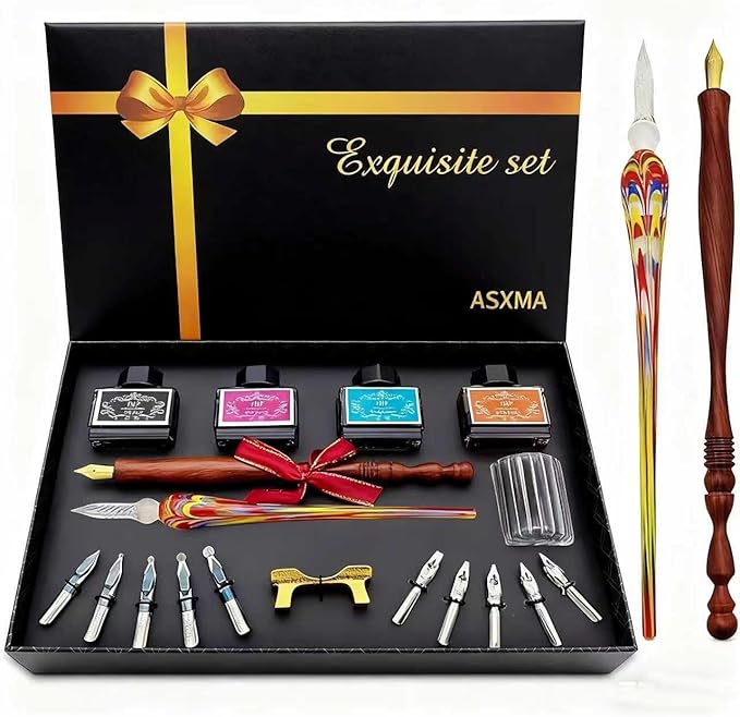 Calligraphy Pens Gift Set - Personalized Caligraphy Pen Kits Calligraphy Set For Beginners&professional.glass dip pen Include Glass And Wooden Dip Pen,Pen Holder,Various Sizes Of Nibs Etc