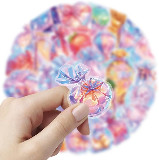 Various Candy Stickers for Boy Girls Kids|50 Pcs|Exquite Clear PET Waterproof Stickers for Laptop Computer Phone Tablet Flasks Water Bottle Notebook Scrapbook,Trendy Decals Pack(Sparkling Candy)