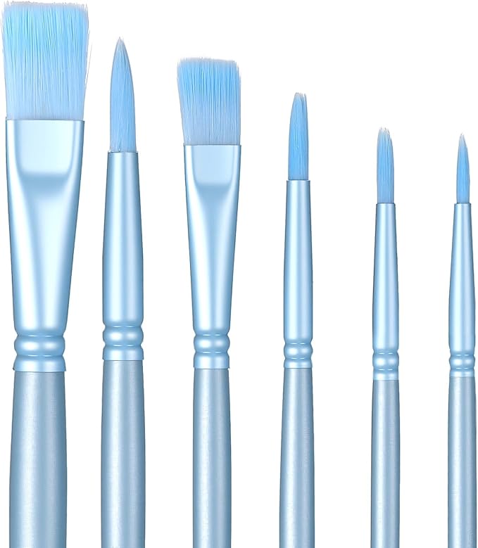6 Pcs Acrylic Paint Brush Set Watercolor Brushes Nylon Hair Painting Brushes Painting Brushs for All Purpose Acrylic Oil Watercolor Canvases Paintings Beginner Kits Drawing Art Supplies