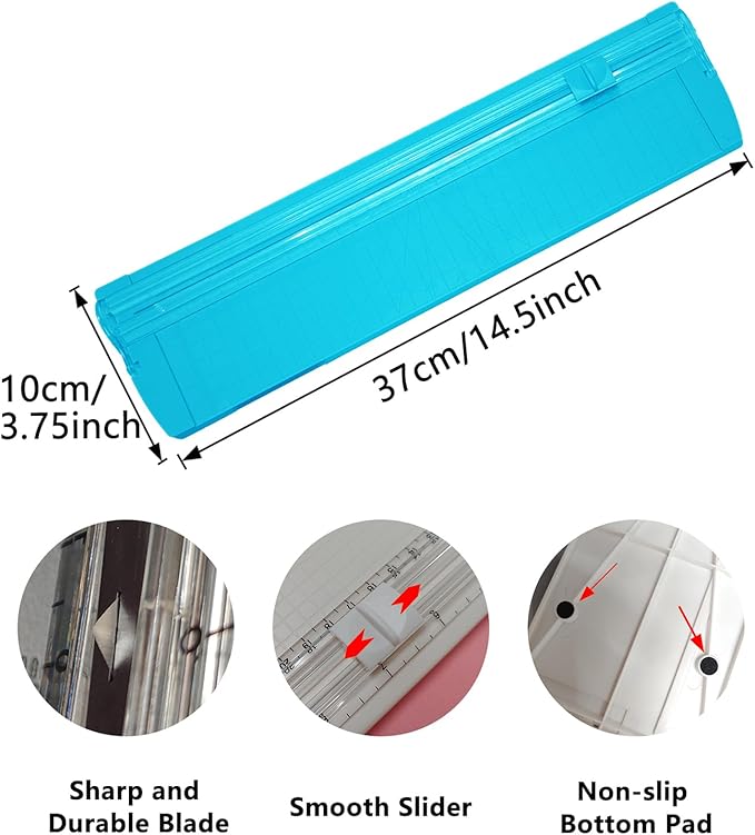 A4 Paper Cutter,14.5Inch Titanium Straight Rotary Trimmers with Protractor Ruler,Scrapbook Paper Cutters for Coupon,Cardstock,Label,Christmas and Birthday Gifts(1PC,Blue)