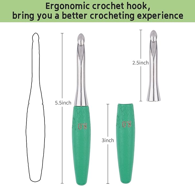 Crochet Hooks 8mm Crochet Hook Soft Lightweight Wood Ergonomic Handle and Stainless Steel Crochet Needles Tip (8 mm-L)
