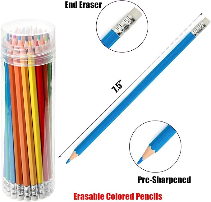Pre-sharpened Colored Pencils with Erasers, Erasable Color Pencils, Drawing Pencil, Art Pencil for School Supplies, Drawing Supplies (36 Colors)