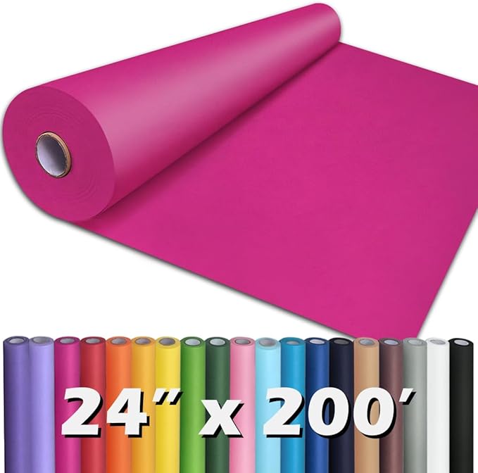 PerkHomy 24" x 2,400" (200') Rose Red Kraft Paper Roll for Craft Bulletin Board Paper Art Table Covering Crafting Gift Wrapping Bouquet Packing Parcel 80GSM 55LB (Rose Red, 24" x 200')