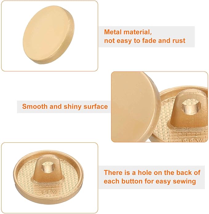 HARFINGTON 50pcs 20L Metal Round Flat Sewing Buttons 12mm Alloy Shank Craft Replacement Button for Men Women Suit Woolen Coat Shirt Trousers Sewing Crafts, Matt Gold