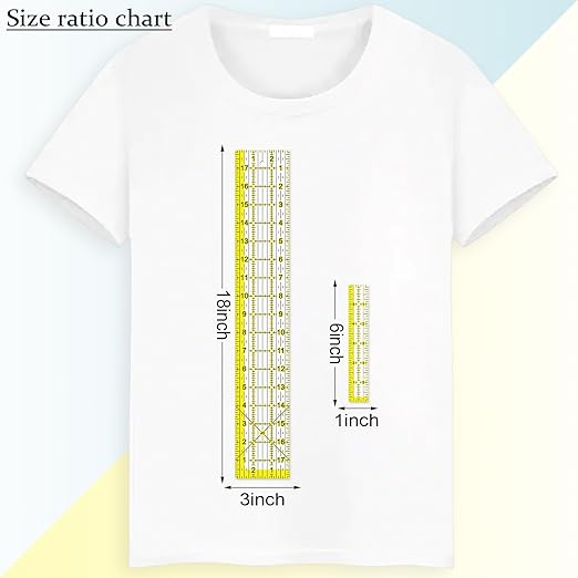 Acrylic Ruler 7 Piece Set, Non Slip Rings 50 Pieces, Quilting Rulers, Size (6"x24"), (2"x24"), (3"x18"), (3"x8"), (1.5"x12"), (1"x12"), (1"x6")