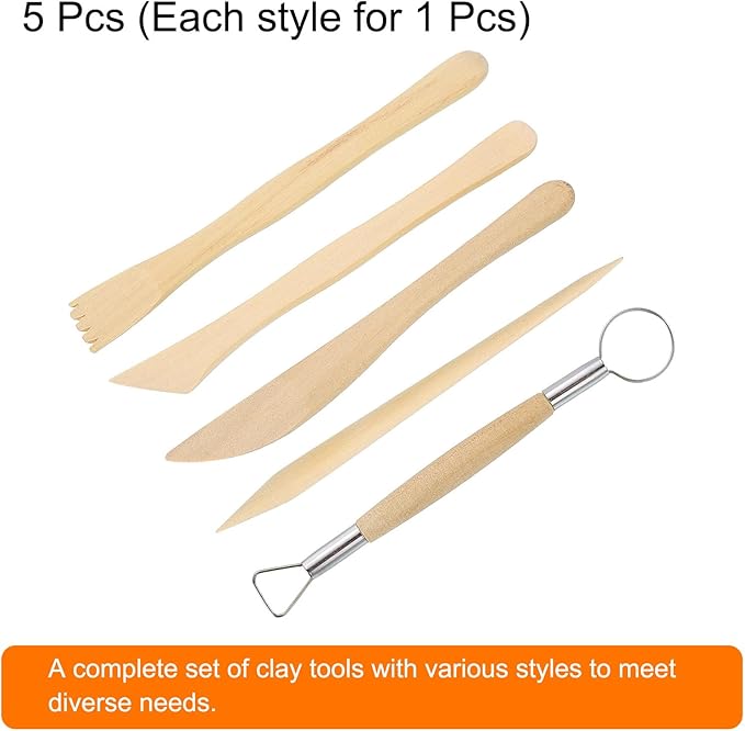 HARFINGTON 5pcs Wooden Clay Sculpting Tools Double-Headed Crafts Modeling kit Pottery Carving Tool for Shaping Cutting Decoration Embossing