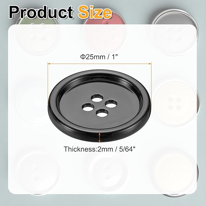 HARFINGTON 20pcs Metal Sewing Button, 25mm 4-Hole Round Suit Shirts Coats Clothes Sewing Buttons for Decoration Craft, Gunmetal
