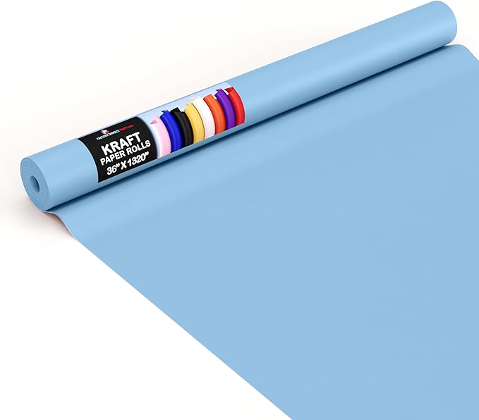 Crown Display Light Blue Kraft Paper Roll 36" X 1320" (110' Ft) - Perfect for Wrapping, Shipping, Packing, and Crafts
