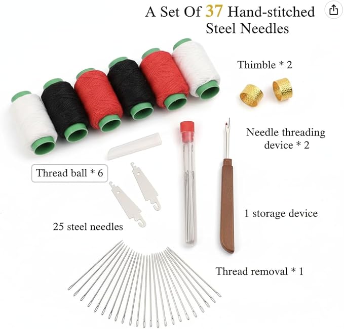 37 Pcs Big Eye Steel Sewing Needles Kit - Threader and Needle Repair Kit, Stainless Steel Needles for Hand Sewing - Portable DIY Craft Kit, Suitable for Beginners and Everyday Use
