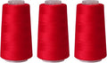 Sewing Thread Cone Set, 3 Pack Serger Thread, 3000 Yards Each, All Purpose Thread for Sewing, Quilting, Machines, Overlock, Merrow & Hand Embroidery (Red*3)