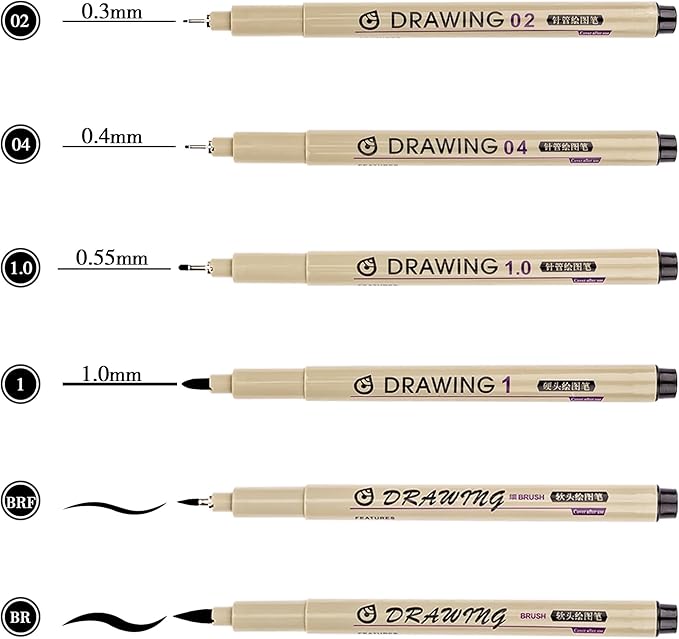 Fineliner Pens, 6 Pack Micro Pen Black Fine Tips Markers, Technical Drawing Pens for Artist No Bleed Calligraphy Pens, Waterproof Archival Ink Pen for Handbook, Illustration, Sketching