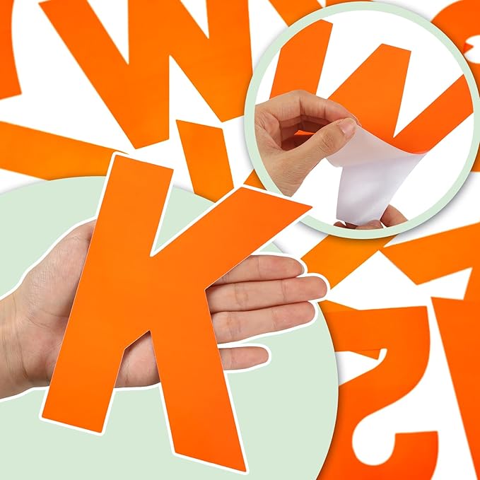 184 Pcs Large Vinyl Letter Sticker 6" Big Alphabet Number and Symbol Sticker Self Adhesive Removable Letter Decal for Christmas Bulletin Board Classroom Decor Poster Window Door Mailbox(Orange)