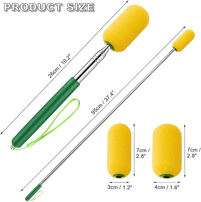 1 Pcs Telescoping Sponge Stick for Pottery – Remove Excess Water & Shape Pottery Pieces in Tall/Narrow Forms, with 2 Detachable Sponge Heads, Pottery Tool, 38" Long (1 Stick)