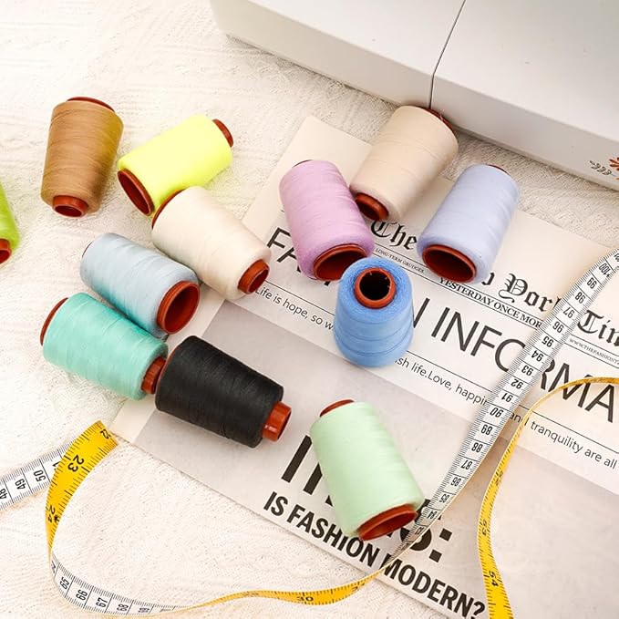 Polyester Sewing Thread Kit, 12 Colors, 800 Yards Each, Multi-Color Spools for Machine and Hand Sewing, Quilting, Serger, 30wt