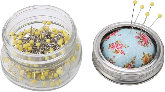 Haosie Pin Cushions for Sewing, 200PCS Sewing Pins with Glass Bottle and Pin Cushion Lid, Ball Head Straight Pins Quilting Pin Cushion Kit