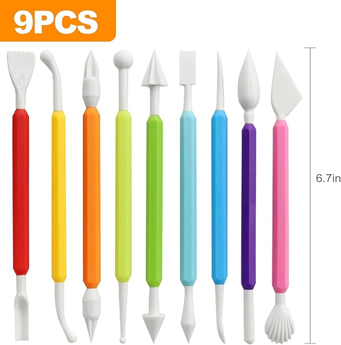 CoguZed 9 Pcs Clay Sculpting Tools Kit, Double Head Pottery Modeling Clay Carving Tools, Plastic Clay Tools, Air Dry Clay Tools for Crafts and DIY Projects Assorted Colors