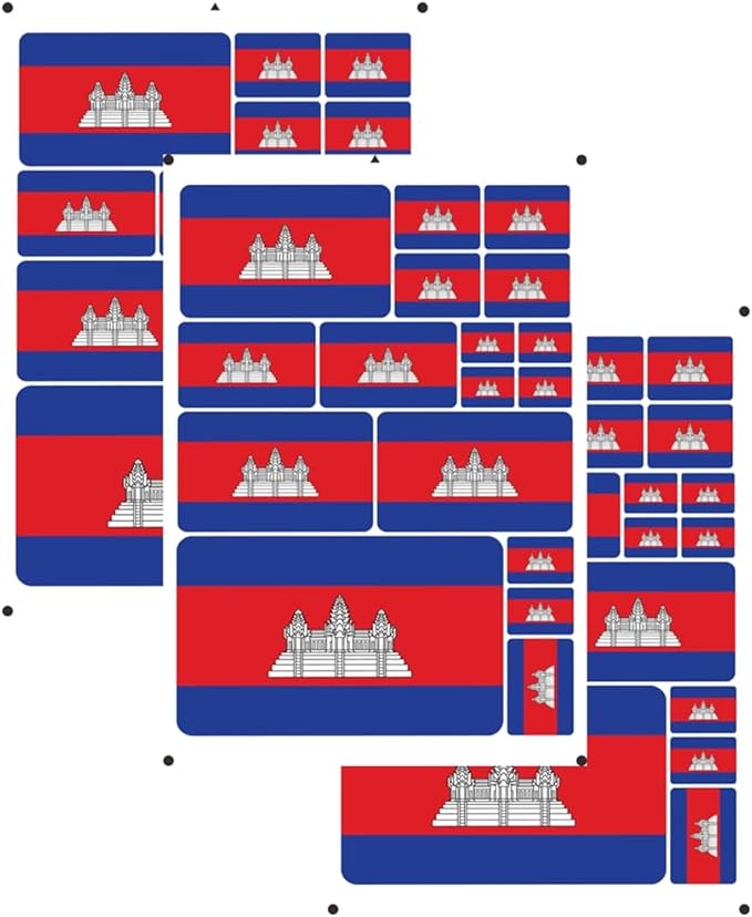 vmcoatdu Cambodia Kampuchea Flag Laser Printing Sticker 3 Pcs Decal in Multiple Sizes Stickers (Red Cambodia Kampuchea)