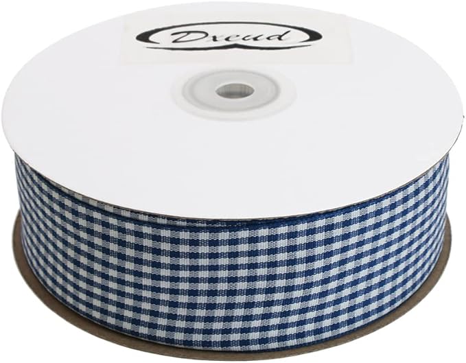 Gingham Ribbon 50 Yard Each Roll 100% Polyester Woven Edge (1/1-2" x 50 Yards, Dark Blue)