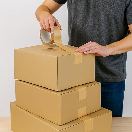 GlounX Brown Kraft Paper Packing Tape 2 Inch x 55 Yards,Waterproof Coated Strong Adhesive for Shipping,Moving,Sealing,Biodegradable Paper Packing Tape 1Roll