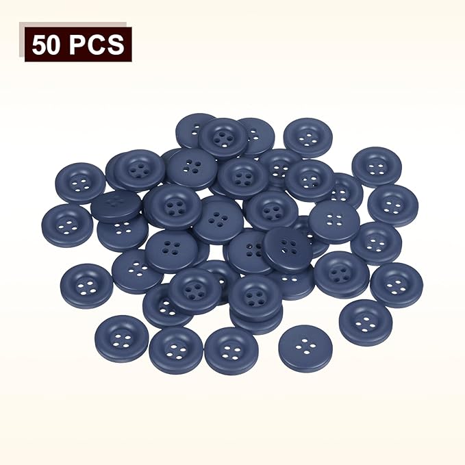 HARFINGTON 50pcs Sewing Button 20mm (3/4 Inch) 4 Holes Resin Thickened Round Crafting Replacement Buttons for Clothing DIY Crafts Decoration, Dark Blue