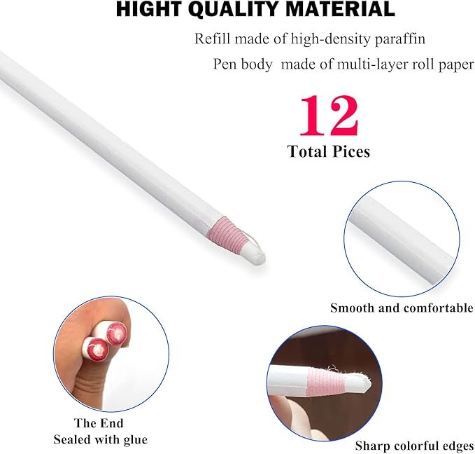Sewing Pencil 12 PCS White Invisible Erasable Fabric Pencils for Leather Cut Marks, Student Drawing, Tailor Marks