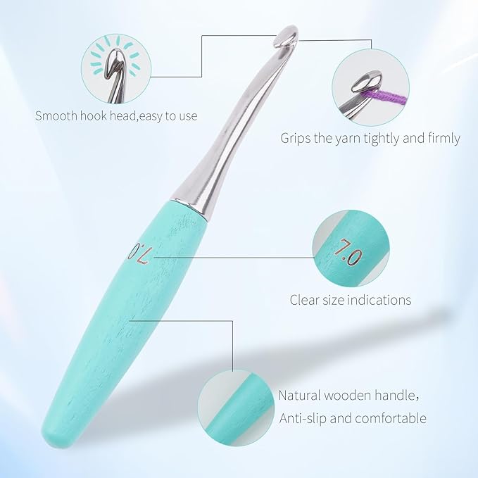 Crochet Hooks 7mm Crochet Hook Soft Lightweight Wood Ergonomic Handle and Stainless Steel Crochet Needles Tip (7 mm)