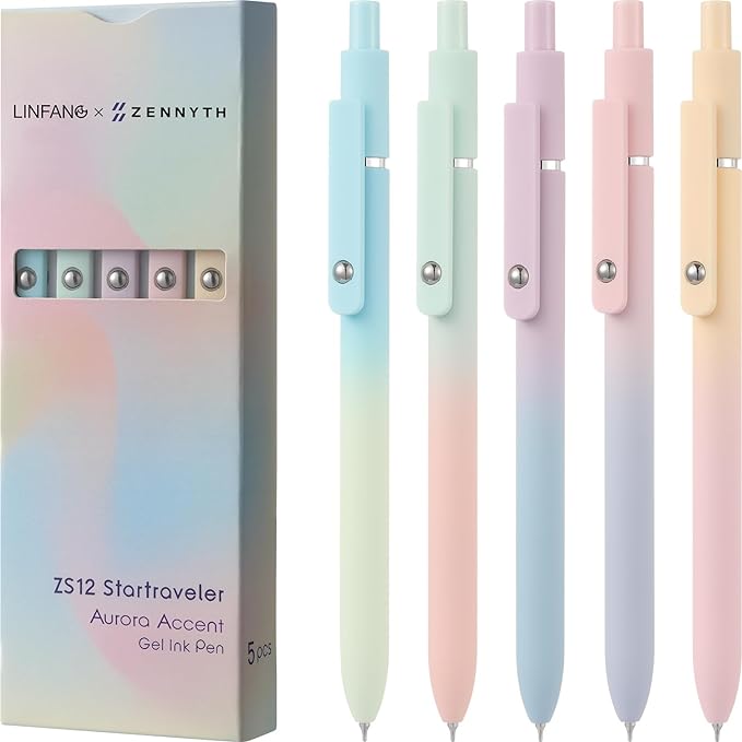 LINFANC Cute Gel Pens - 5pcs Medium Point 0.7mm Black Ink Pens for Journaling & School Supplies