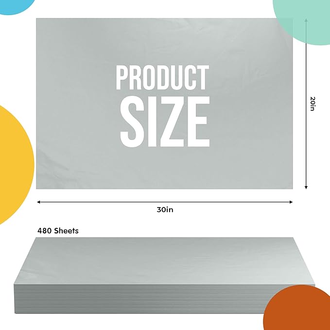 Party Solids Grey Tissue Paper for Gift Bags - 20" X 30" Bulk Tissue Paper Grey 480 Sheets - 10lb Newsprint for Packing, Birthday Gift Box Filler, Packing Supplies for Moving Supplies