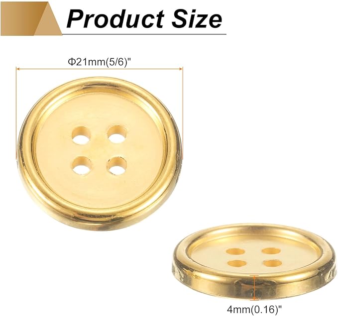 HARFINGTON 50pcs 34L Plastic Sewing Buttons 21mm 5/6" 4-Hole Round Replacement Craft Button for Coats Sewing Clothing and DIY, Gold