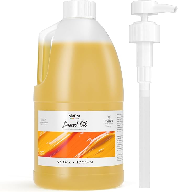 Nicpro Linseed Oil for Painting, 33.8oz Refined Linseed Oil Medium for Thinning Oils, Artists, Painting Thinner, Professionals to Enhance Flow, Translucency & Gloss