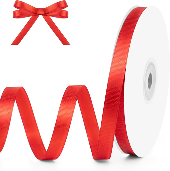 KMER LIFE 3/8" Wide x 50 Yards Red Single Faced Polyester Satin Ribbon - Perfect for Wedding Decor, Wreaths, Crafts, Gift Wrapping & Other Projects