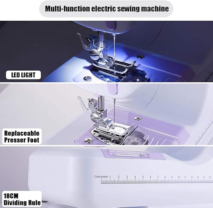 Sewing Machine Portable mini Electric Sewing Machine for beginners 12 Built-in Stitches 2 Speed with Foot Pedal，Light, Storage Drawer.